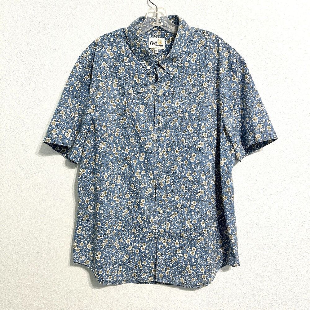 Reyn Spooner Tailored Fit Button Front Mens XL Kettle Floral Blue Short Sleeve